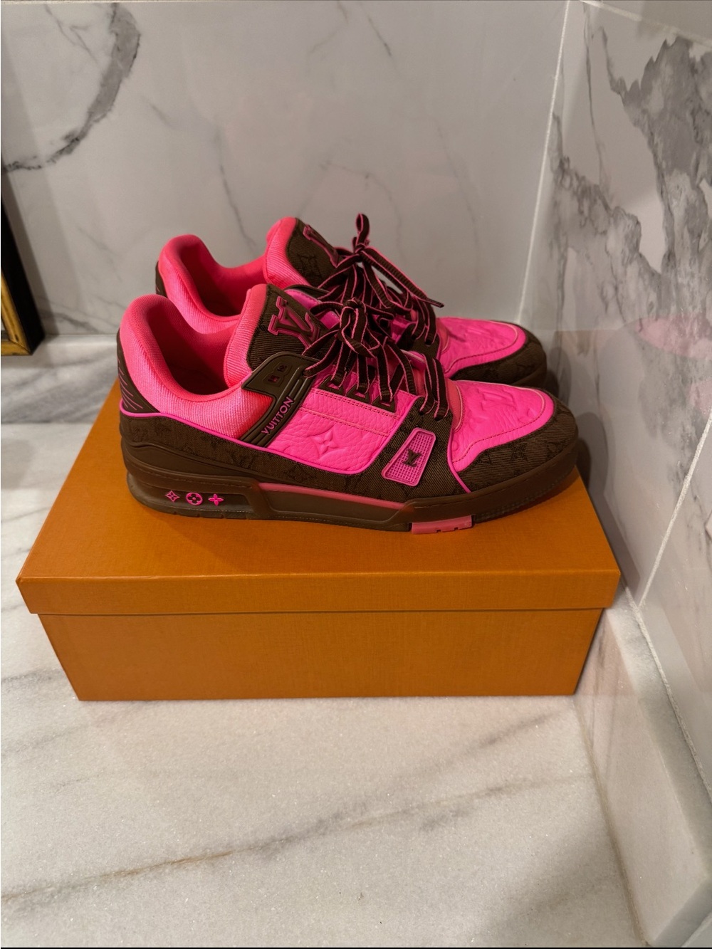Louis Vuitton Hot Pink and Brown Low-Top Sneakers